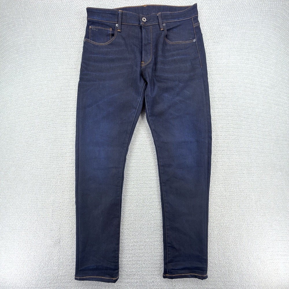 G-Star RAW 3301 Straight Jeans Mens 33x32โ Dark Wash Button Fly Stretch Denim